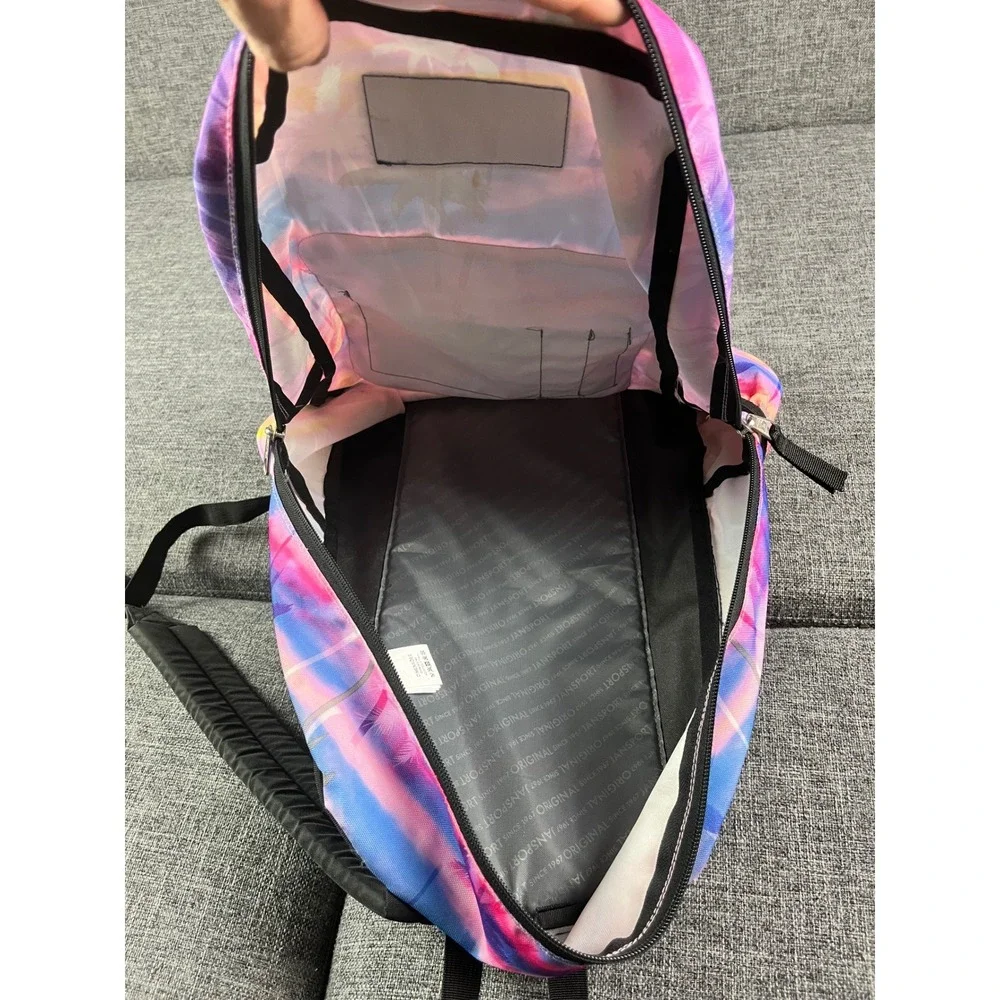JanSport Cross Town Backpack Tropical Sunset Palm Tree Pink Purple School Bag